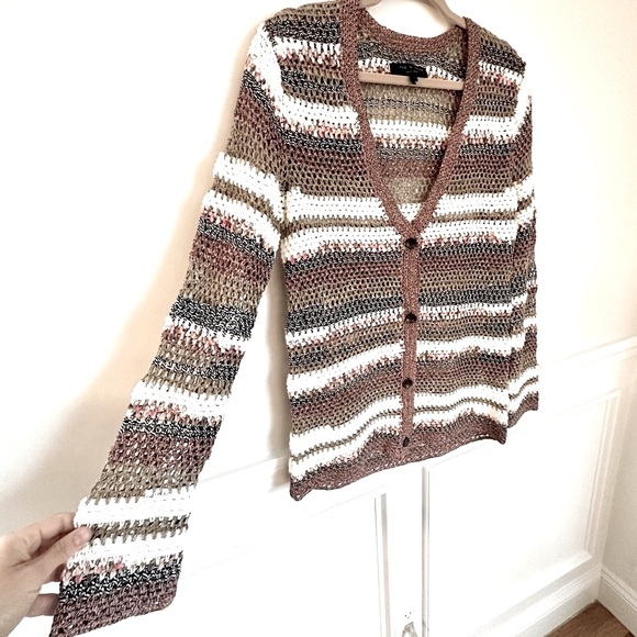 Rag & Bone Open Weave Striped Cardigan Sweater - Picture 3 of 5
